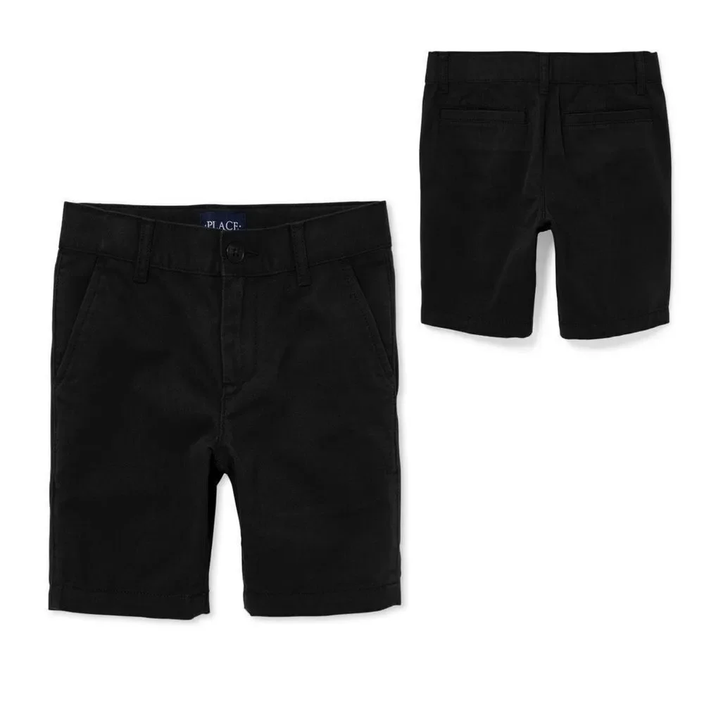 The Children's Place Boy's Black Adjustable Waist Cotton Chino Uniform Shorts 8